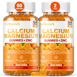1200mg Calcium Gummies w/Vitamin D3 for Adults - High Absorption Calcium Supplement with Magnesium, K2, Copper, Boron, Zinc and Ashwagandha, Support Bone & Muscle, Sugar-Free for Women Men, 120 Count