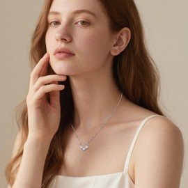 Aliyoham Sterling Silver Three Star Cubic Zirconia Necklace for Women, Hypoallergenic Sterling Silver Jewelry for Women Non Tarnish