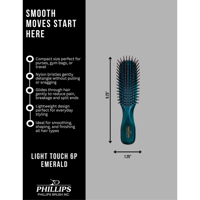 Phillips Brush Emerald Light Touch 6-P Hair Brush - Part