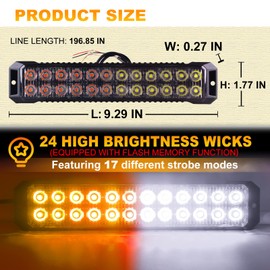 Nrgedzam 4PCS Amber White 24-LED Surface Mount Flashing Emergency Strobe Lights for Truck Car Vehicles Mini Grille Lights Beacon Safety Warning Slim Strobe Lights for Trucks Car ATV, Sync Feature