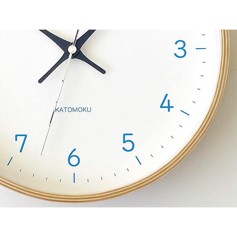 KATOMOKU plywood clock 22 Light blue sweep (continuous second hand)