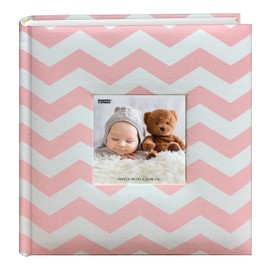 Pioneer Photo Albums Baby Chevron Fabric Frame Cover Photo Album 200 Pockets Hold 4x6 Photos, Pink