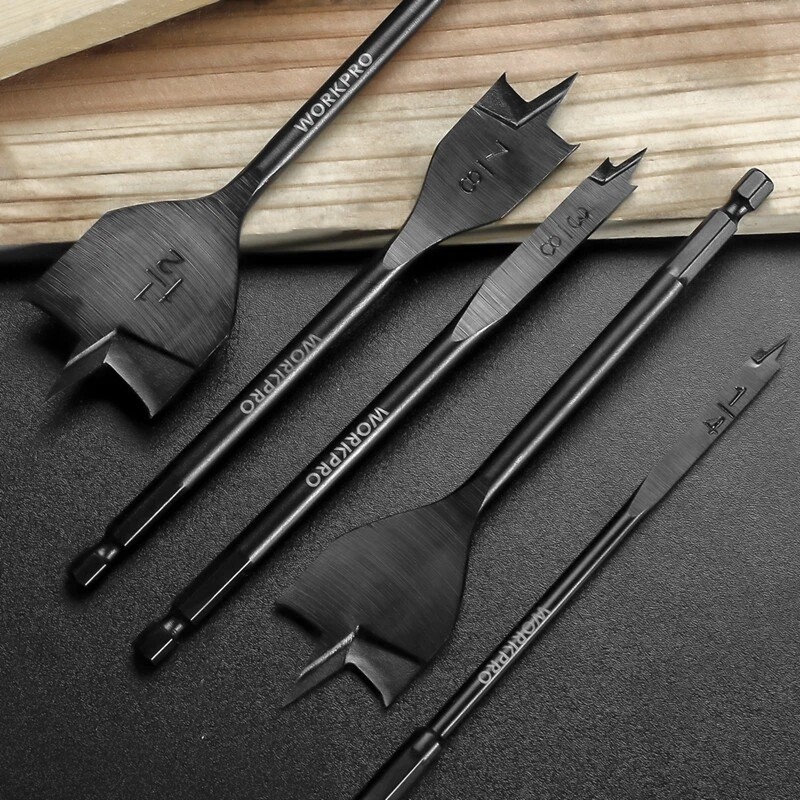 WORKPRO 10-Piece Pro Spade Drill Bit Set- Black Coating, Premium