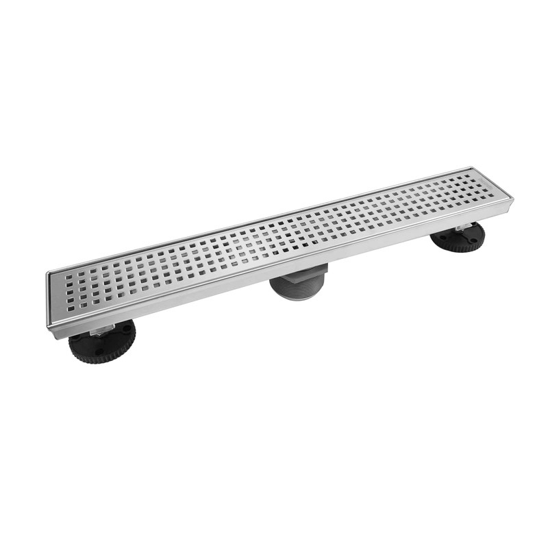 Neodrain 18-Inch Brushed Linear Shower Drain with Removable Quadrato Pattern
