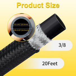 6AN 20FT Fuel Line Kit, 3/8 Transmission Cooler Lines with AN6 Push On Fitting, Nylon Braided Fuel Line Hose CPE