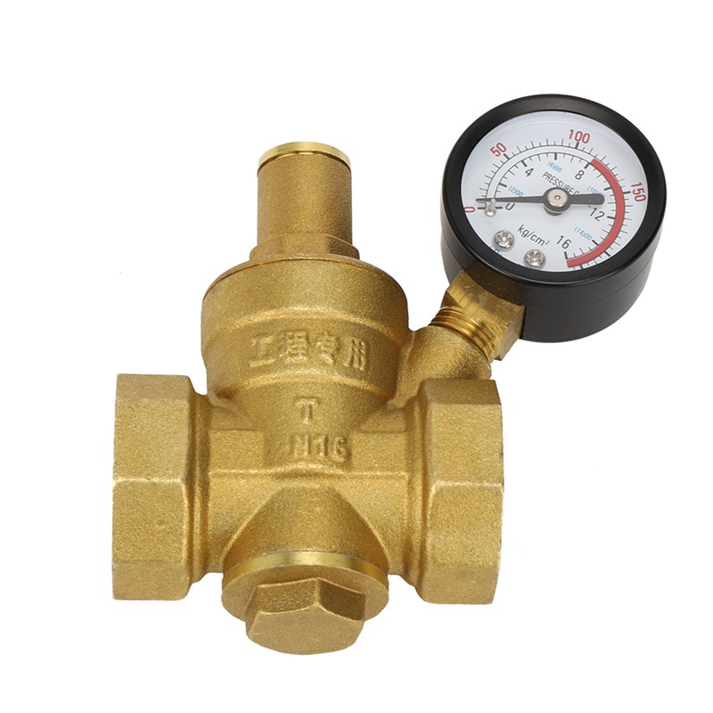 DN25 Brass Adjustable Water Pressure Reducing Regulator Reducer Gauge Meter