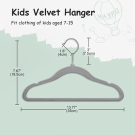 Stormix Kids Hangers 32 Pack, Non-Slip Velvet Hangers with Shoulder Notches for Closet - Gray