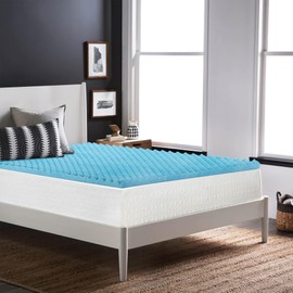 Spring Coil, 1-Inch Premium Convoluted Gel Memory Foam Toppers for Enhanced Comfort and Support, Full, Blue