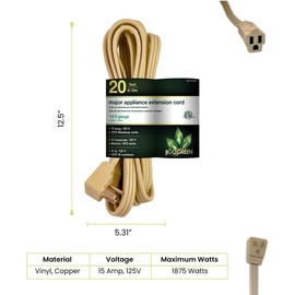 GoGreen Power Inc. (G-25620-4) 14/3 20' Appliance Extension Cord, Beige, 20ft, 4 Pack