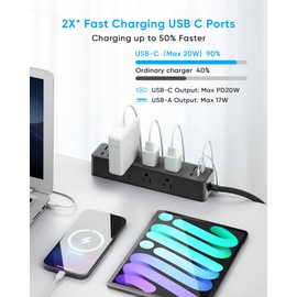 Acozvin 17-in-1 Desk Clamp Power Strip with 40W Fast Charging Station, ACOZVIN 10ft Flat Plug 1200J Surge Protector, 9 AC Outlets 8 USB Ports(4 USB C), Desk Outlet for Home Office, Fit 1.7" Tabletop Edge