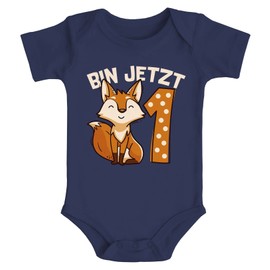 MoonWorks® Baby T-Shirt 1st Birthday Fox Bin Now 1 Animal Motifs Fox Birthday Shirt Boys Girls Organic Cotton, Fuchs Bin Jetzt 1 Navy