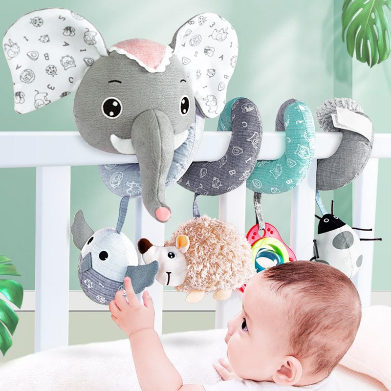 Elephant Spiral Pram Toys for Babies Soft Music Spiral Activity