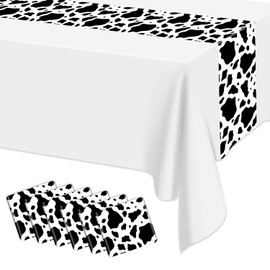Hegbolke 6 Pcs Cow Print Table Runner, 14 x 108 in Black and White Cow Table Runner Farm Cow Print Tablecloth Western Tablecloth for Birthday Western Barnyard Home Kitchen Table Decorations