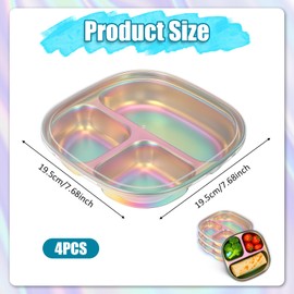 BOHUIZ 4Pcs Stainless Steel Kids Plates, Portion Control Divided Plate with Lids for Toddlers Lunch Tray Dishes for Camping, School, Office, and Restaurant Dishwasher Safe