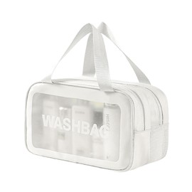 Transparent Wash Bag, Travel Cosmetic Bag, Dry Wet Separation Wash Bag, Portable Toiletry Bag, PVC Waterproof Toiletry Bag, Make Up Bag for Men and Women, White, M, Classic
