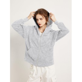 TAKEYAL Women's Hoodies Sweatshirt Long Sleeve Zip Up Oversized Fall Jackets Casual Trendy Top Soild, gray