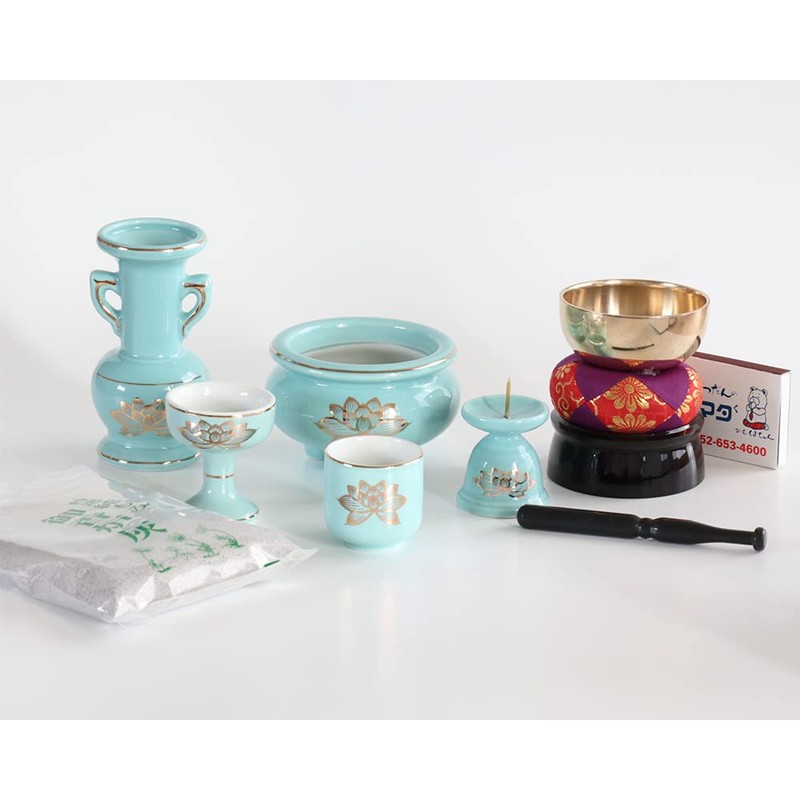 Celadon Golden Lotus Pottery Set 5 Pieces + Orin Set