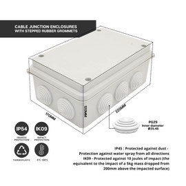 DOJA Industrial Junction Box Waterproof with Inputs 220 x 170 x 120 cm Distribution Box Fuse Box Surface-Mounted Distribution Box Wet Room Waterproof Housing as Cable Connector Cable Box