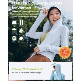 BENEUNDER Women's UPF 50+ Sun Protection Lightweight Hoodie Jacket Long Sleeve Active Sun Shirts for Outdoor Hiking Workout Black