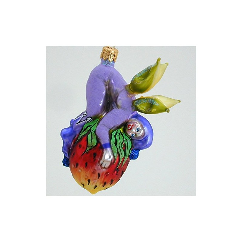 Violet Fairy On Strawberry - Polish Blown Glass Christmas Ornament