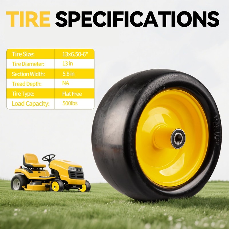 13x6.50-6 Lawn Mower Tires with 3/4 5/8" Bearing Solid Smooth