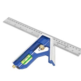 Combination Square Blue Aluminium 300mm (12in), Engineers Set Square, Stainless Steel Angle Ruler, Accurate Carpentry Square made of Metal with Stop Ruler and Scribing Tool, with Bubble Level