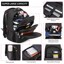 17.3 inch Laptop Backpack,School Bookbag Computer Rucksack with USB Charging Port,Water Resistant Sturdy Bagpack for Business College School Travel,Men Women Casual Daypack,Black