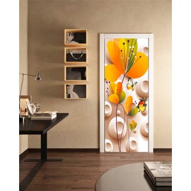 artfanke 3D Peel and Stick Door Sticker Flower Colorful Butterfly - Self-Adhesive Door Wallpaper for Living Room - Waterproof Door Murals Decal for Bedroom Home Decor 30.3"x78.7"