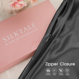 SILKTALE 19 Momme 100% Mulberry Silk Pillowcase for Hair and Skin with Zip, 1 Piece Dark Grey 40 x 60 cm