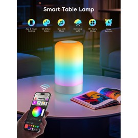 RGBICWW Smart Table Lamp, Touch Bedside Lamp with App Control, LED Desk Lamp with Music Sync, 30+ Scenes & 16M Colors, Color Changing Lamp for Bedroom Living Room Gaming Dimmable Night Light, Silver