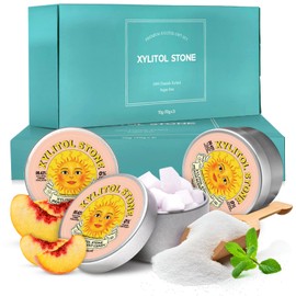 Xylitol Stone Sugar Free Candy - Vegan & Keto Friendly Unique Hard Candy Sugar-Free - 100% Natural Flavor Candies - Gluten Free & Non-GMO Breath Freshener Low Calorie Mints - Peach (Pack of 3)