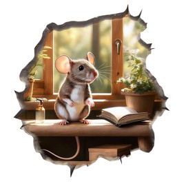 Mouse Reading Book Wall Murals Peel and Stick for Kids Room, Classroom Wall Decor - 3D Effect Wall Mural, Ideal Wall Stickers & Murals, Decorative Decal for Educational Spaces Design 6