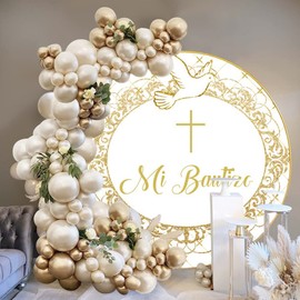 OERJU 3x3ft Mi Bautizo Round Backdrop First Holy Communion Baptism Christening White Photography Background Circle Backdrop Cover Newborn Baby Shower Party Decoration Photo Booth Props