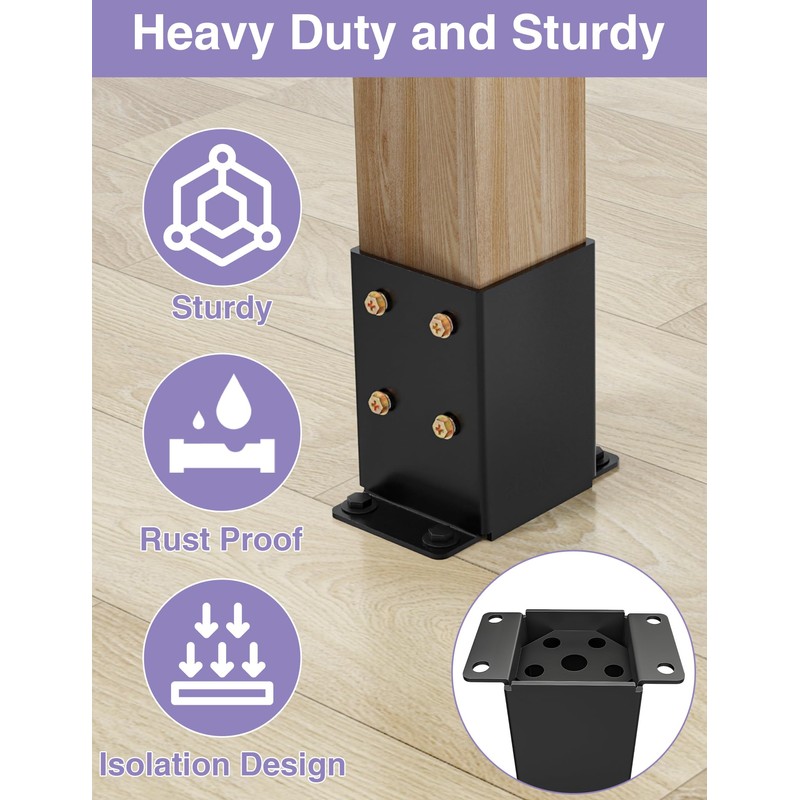 2 PCS Metal 4×4 Post Base, Inner Size 3.5"x3.5" Heavy