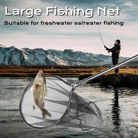 SIWRDTG Large Fishing Net Rubber Fishing Net Large Heavy Duty Extra Large Landing Net for Saltwater Aluminum Fishing Net Telescoping Handle(Extends to 67-100inch with 20" Net Opening)