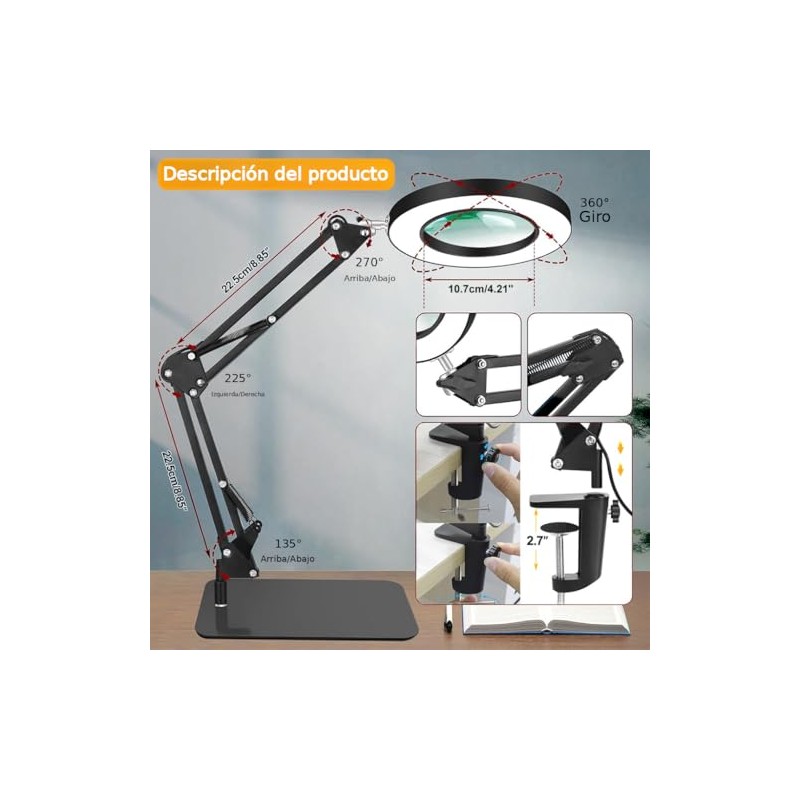HASTHIP® 10X Magnifying LED Desk Lamp, USB-Powered Dimmable Ring Light