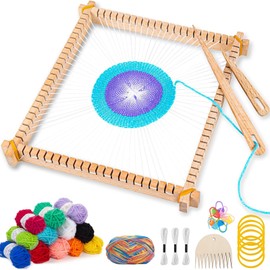 NewZC Weaving Frame for Children 25 x 28 cm - Wooden Loom Knitting for Beginners Set with Wool Weaving Ships and Weaving Comb - Creative DIY Weaving Looms Made of Wood Weaving Sets Girls from 6-12