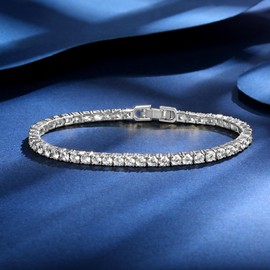 Gemsme 4 Prong Tennis Bracelet, 18K White Gold Plated 4mm Round Cubic Zirconia Bracelet for Women Size 6.5 Inch