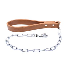haoyueer 28 inch Length Heavy Duty Dog Chain Lead Leash Leather Handle for Large & Medium Size Dogs Walking,Traffic Training and Traveling (Brown)