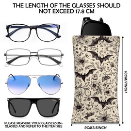 Cabreche 2 PCS Glasses Case Eyeglass Sunglasses Pouch Squeeze Portable Bag Soft Leather with Cleaning Cloth Women Men Girls-Bat Flower