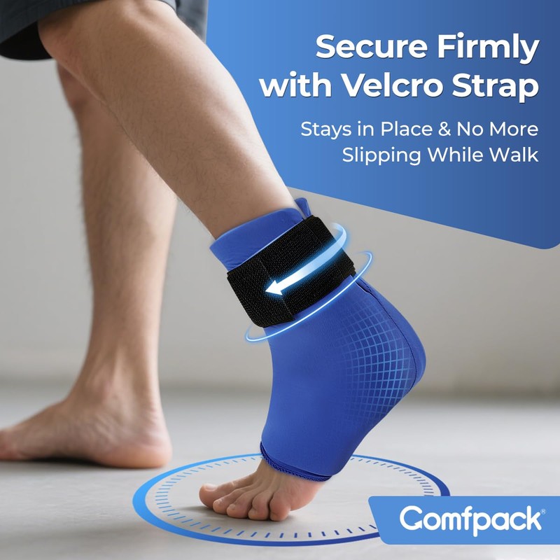Comfpack Ankle Ice Pack Wrap for Plantar Fasciitis, Swelling, Reusable