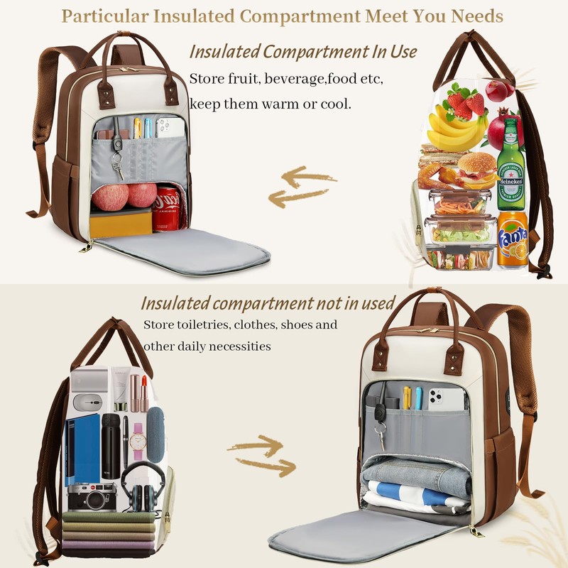 15.6 Inch Laptop Backpack, Lunch Backpack for Women, Water Resistant