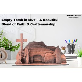 Healthy Floyds Risen Empty Tomb Easter Scene – Wooden Resurrection Cross Decor for Tiered Tray, Religious Easter Nativity Display, Tabletop & Shelf Decoration for Home or Office (Dark Brown)