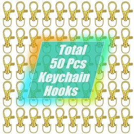 sprookber 100pcs Metal Lobster Claw Clasp with Key Ring, Keychain Rings for Crafts, Key Jewelry DIY Crafts, Lanyard Clips snap Hook, Swivel Clasps Clip (Gold-1.47inch(38mm))
