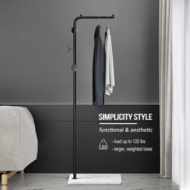 Kertnic Black Coat Rack Freestanding with Natural Marble Base, Metal Coat Racks Entryway Jackets Bags Hanger Stand with 3 Hooks, Home Hotel Hall Tree for Coats, Hats, Scarves, Clothes