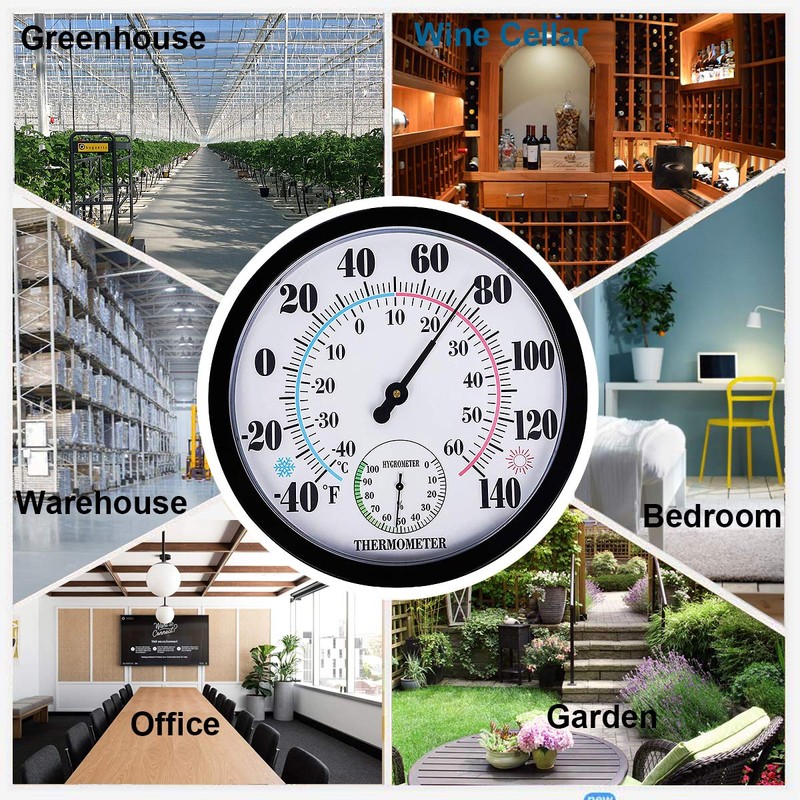 Indoor Outdoor Thermometer Hygrometer - Waterproof Hanging Wall Thermometer Decorative