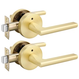 Haidms Gold Door Handles Interior, Brushed Brass Lever Privacy Door Handles, Brushed Gold Interior Door Handles, Bathroom & Bedroom Door Handles Hardware(2 Pack)