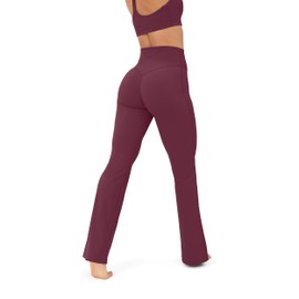 PAVOI ACTIVE High Waisted Flare Leggings for Women - Buttery Soft Full Length Workout Flared Wide Leg Yoga Pants - FlexFlow, Medium, Bordeaux