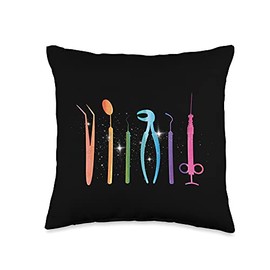 Assistant Hygienist Dental Doctor Dentistry Gift Dentist Tools Medical Mouth Tooth Dental Technician Teeth Throw Pillow, 16x16, Multicolor