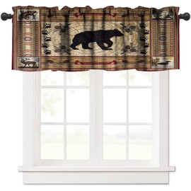 GoDazzling Vintage Animal Deer Bear Kitchen Curtain Valance, Rustic Style Wildlife Deer and Bear Window Valance, for Bedroom Living Room Cafe Bathroom W54xL18in 1 Panels